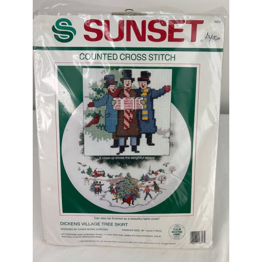 Sunset Counted Cross Stitch Dickens Village Tree Skirt Kit 46" Round Easy Color